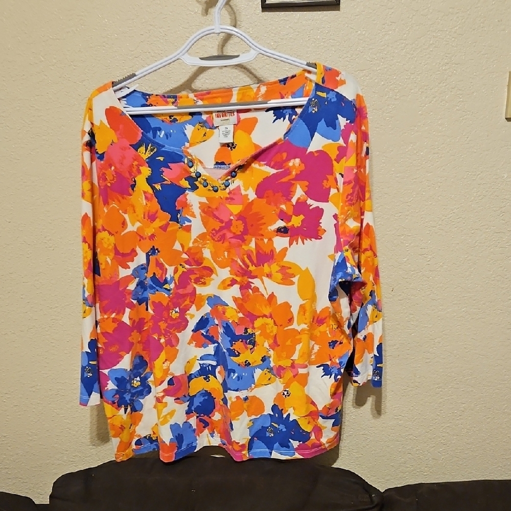 Ruby Rd. Vibrant Floral 3/4 Sleeve Top